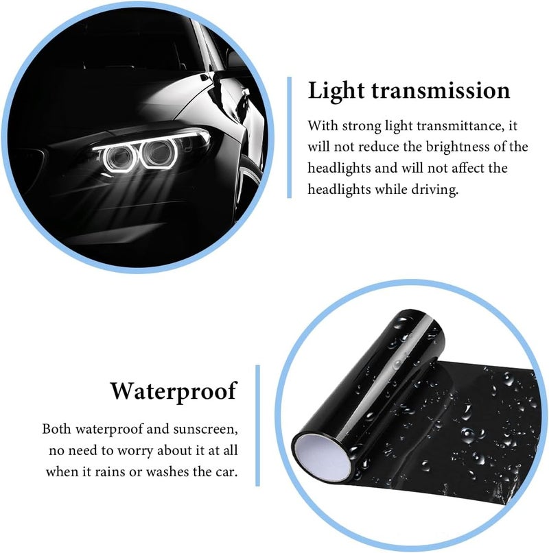 MUQIDA Headlight Vinyl Film Sticker Sheet Roll, 47.2"×11.8" Self-Adhesive Tint Vinyl Film for Car Tail Lights Fog Lights, Air-Release Headlight Tint Wrap Film with Squeegee & Cutter (Dark Black) - Image 4